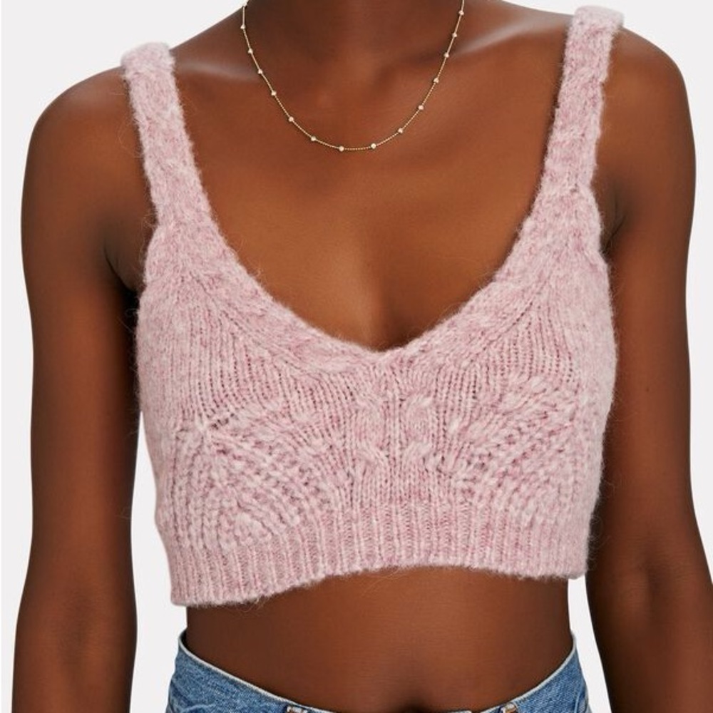 Jonathan Simkhai • NWT Lilac Pink Cable Knit Elsa Bralette Crop Top Size Large